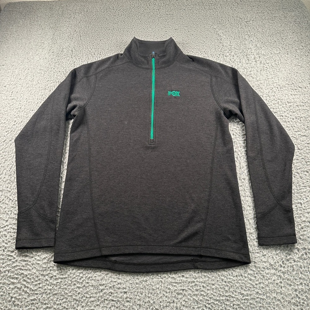 Stio Mens L Gray Quarter Zip Pullover Wool‎ Blend 1/4 Zip Fox Logo